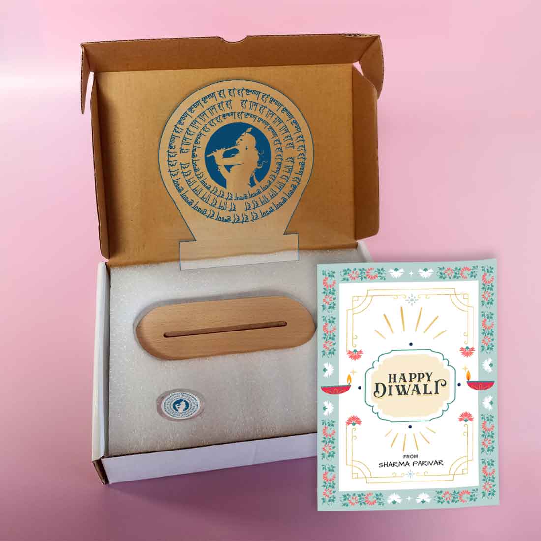 Diwali Gift Set with Shri Krishna Lamp 10gm Silver Coin and Greeting Card - Image 3
