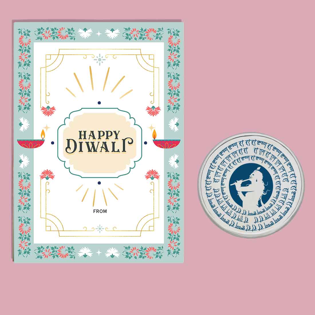 Diwali Gift Set with Shri Krishna Lamp 10gm Silver Coin and Greeting Card - Image 5