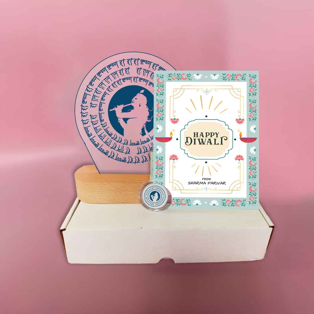 Diwali Gift Set with Shri Krishna Lamp 10gm Silver Coin and Greeting Card - Image 6