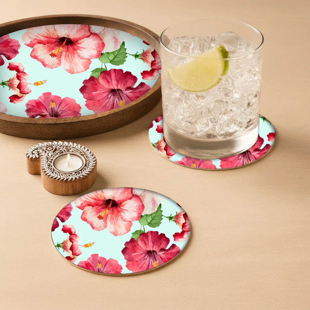 Natural Wood Round Tray with Matching Coasters & Diwali Diya Candle | Festive Gifting Set - Image 12