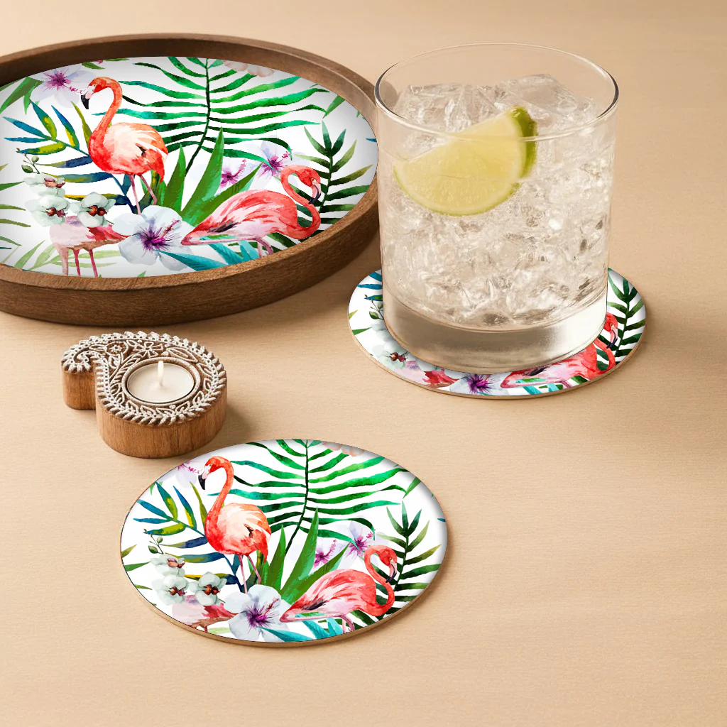 Natural Wood Round Tray with Matching Coasters & Diwali Diya Candle | Festive Gifting Set - Image 3