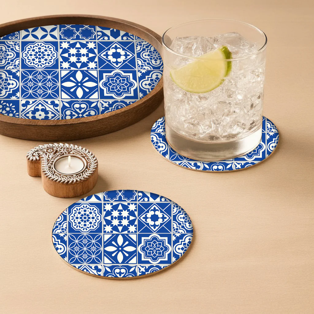 Natural Wood Round Tray with Matching Coasters & Diwali Diya Candle | Festive Gifting Set - Image 8