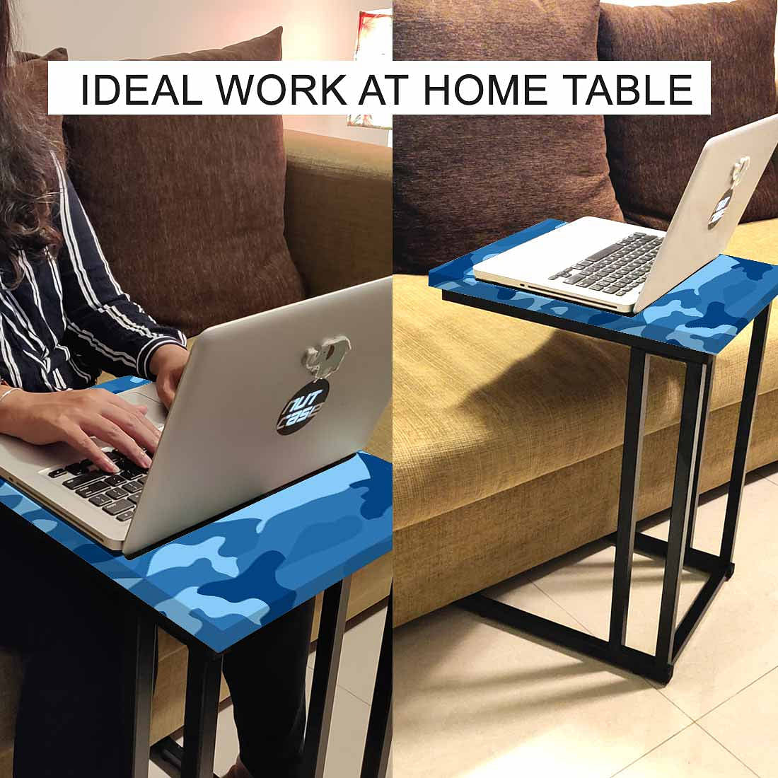 Blue C Shaped Table For Sofa - Army Camouflage Blue - Image 6