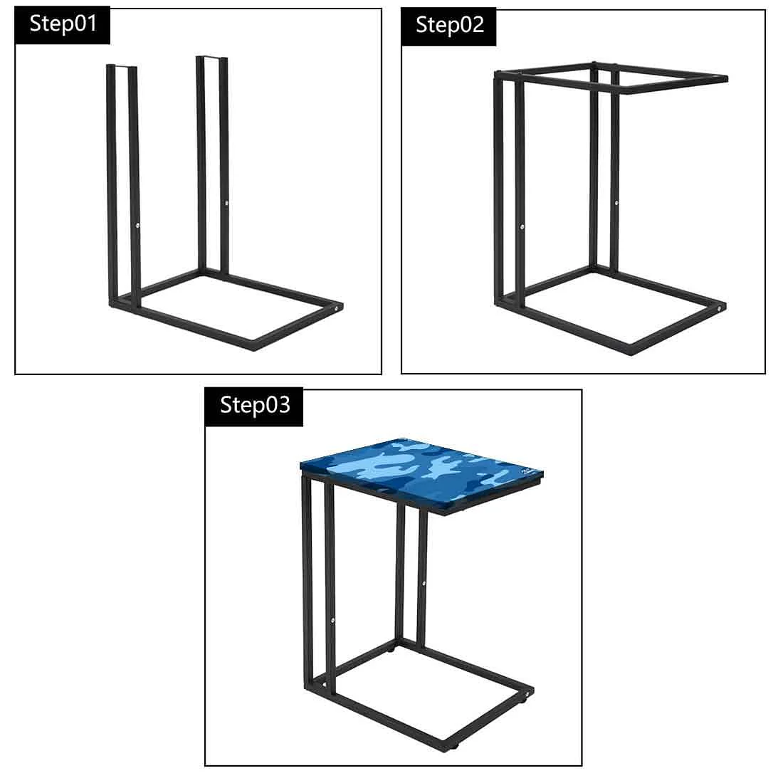 Blue C Shaped Table For Sofa - Army Camouflage Blue - Image 7