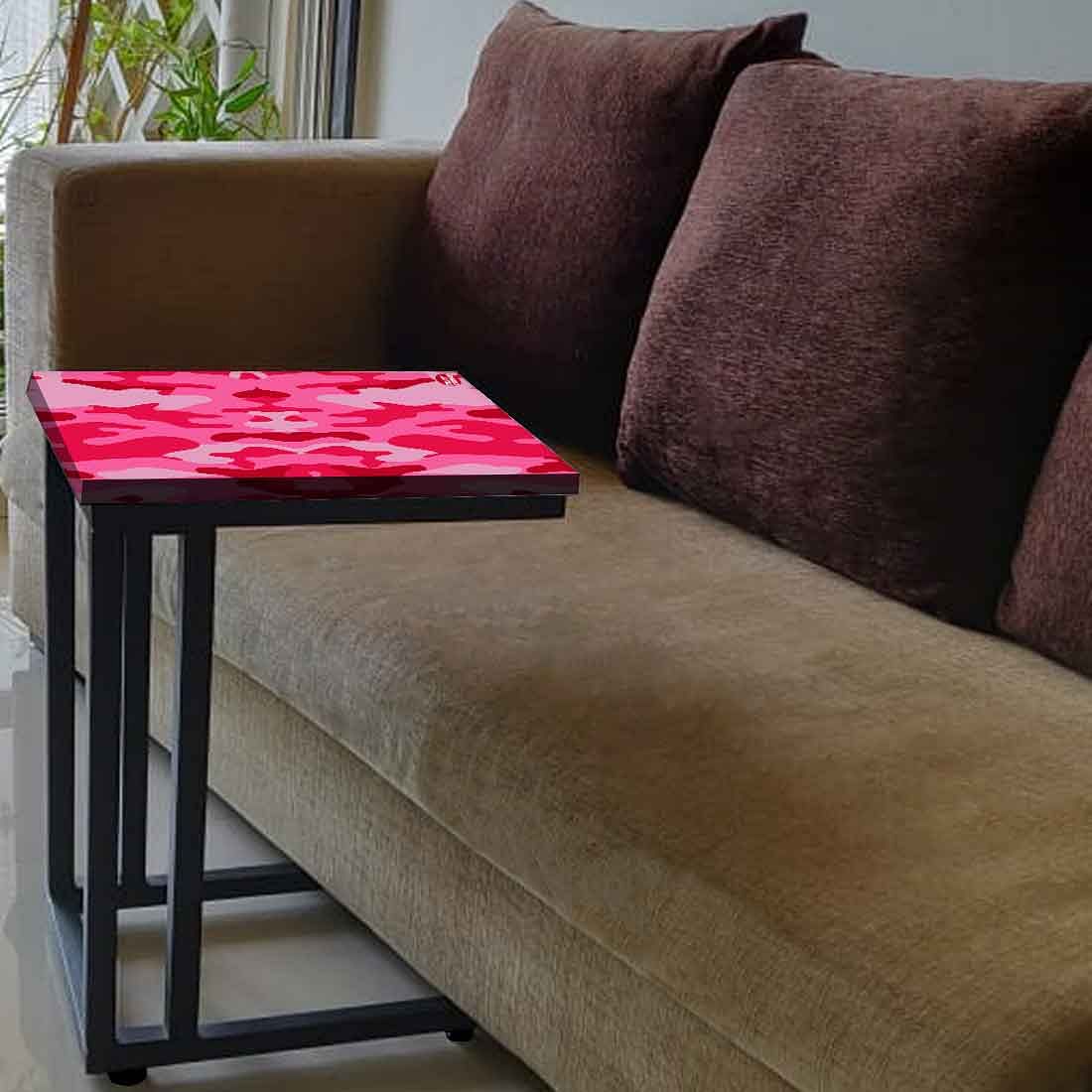 C Shaped Bedside Table For Sofa - Army Camouflage Pink - Image 3
