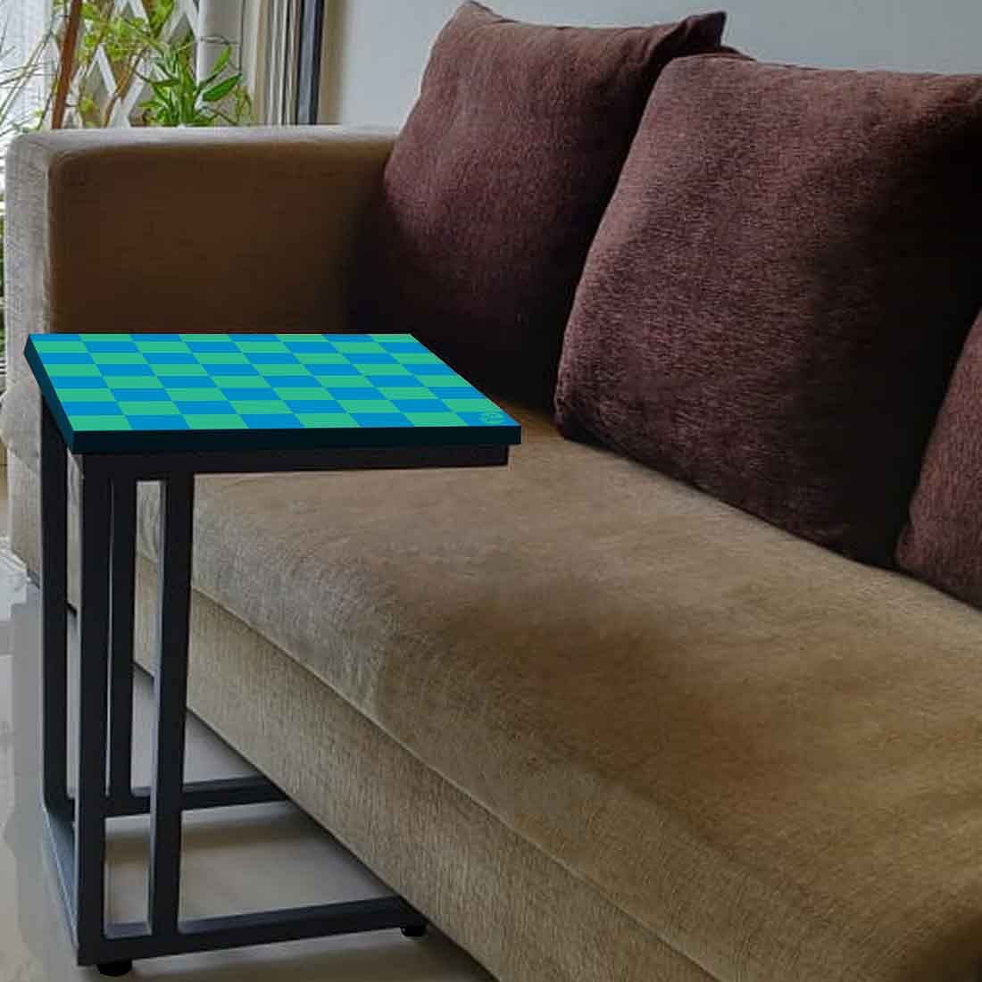 C Shaped Metal Table For Sofa - Blue Green Check - Image 3