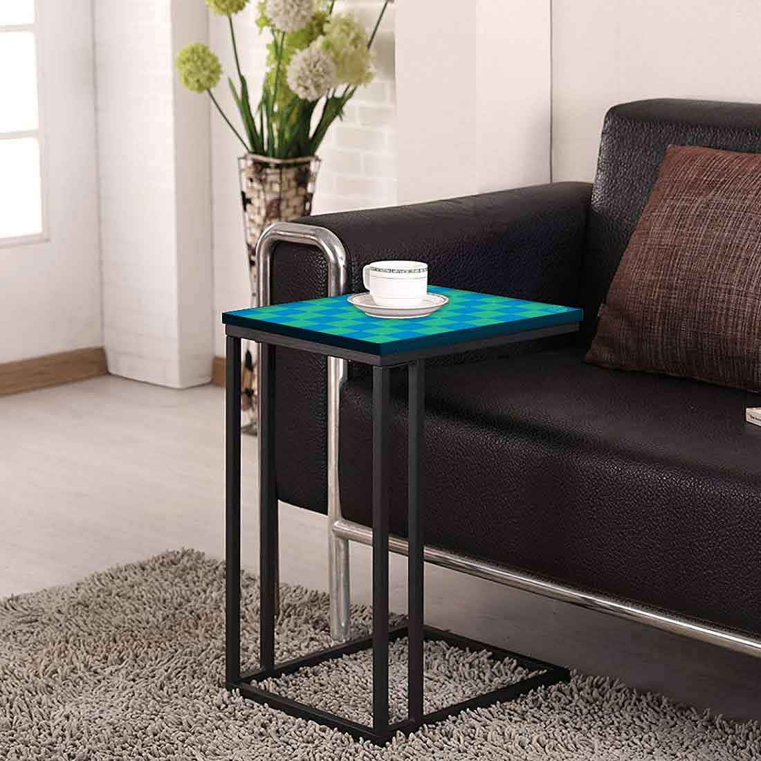 C Shaped Metal Table For Sofa - Blue Green Check - Image 4
