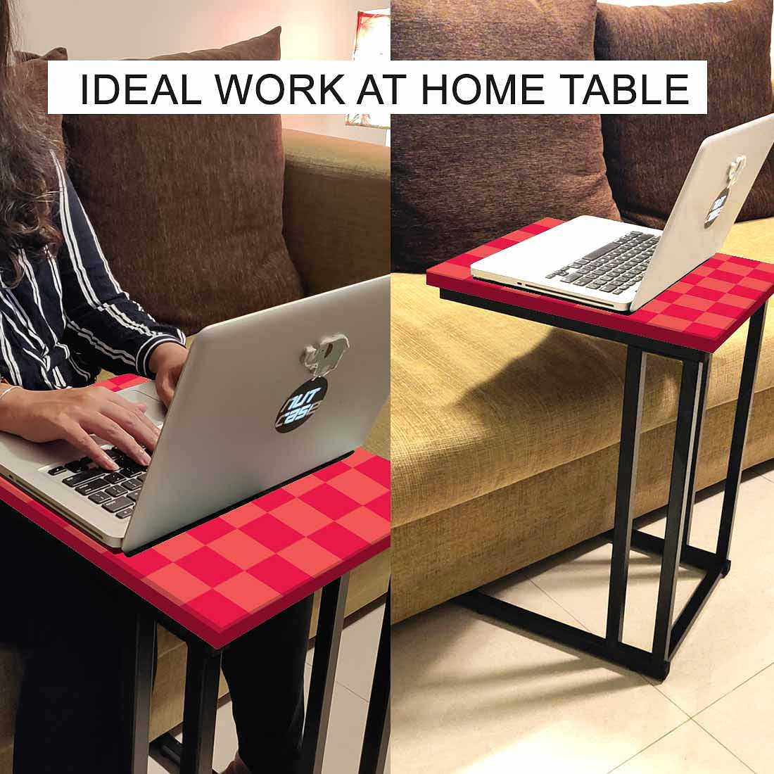 Beautiful Black Metal C Table - Red Orange Check - Image 6