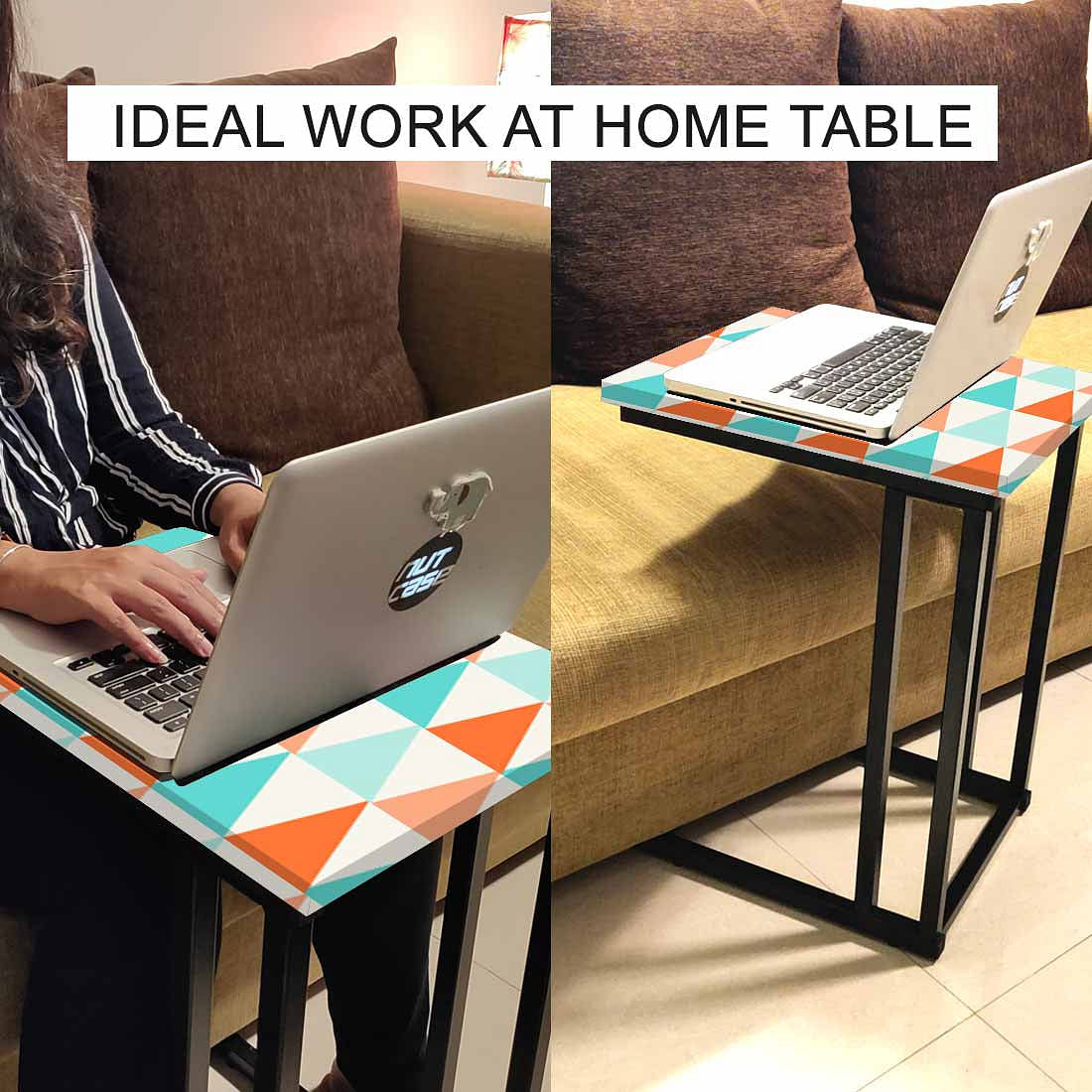 Latest Modern C Side Table - Orange and Mint Triangles - Image 6