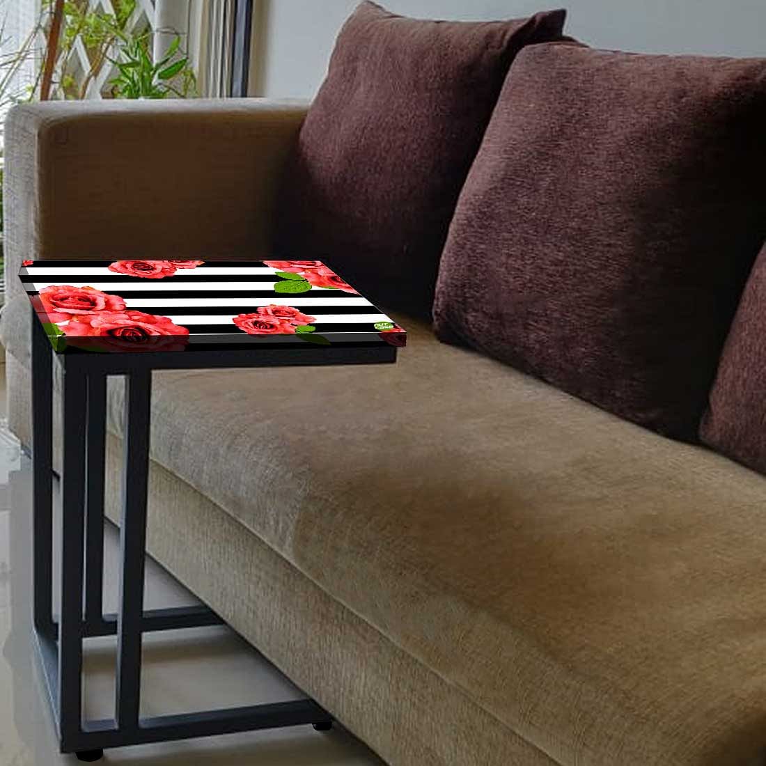Designer Floral C Side Table - Red Flower - Image 3