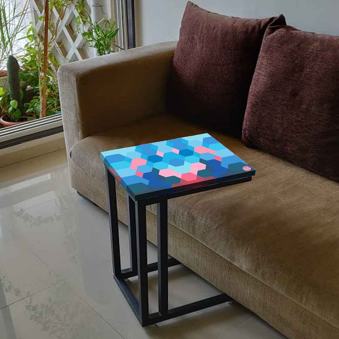 New Blue Metal C Table - Hexagon Pattern