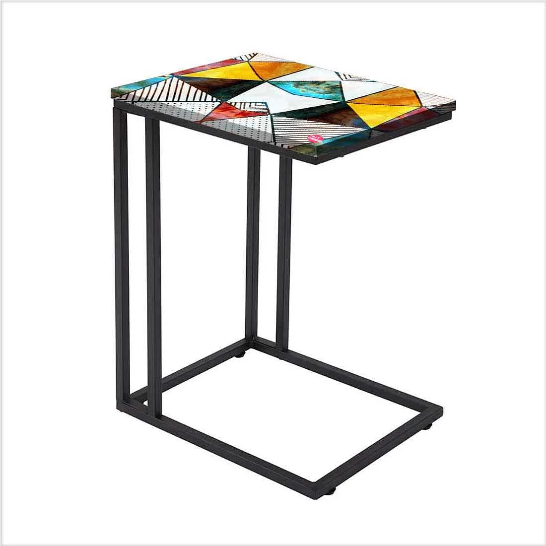 Designer C Shaped Sofa Table - Marble Pattern - Image 2