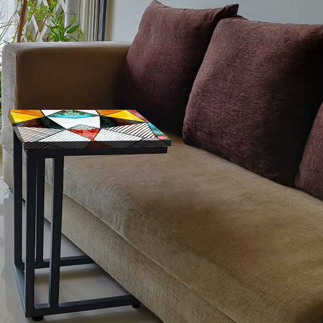 Designer C Shaped Sofa Table - Marble Pattern - Image 3