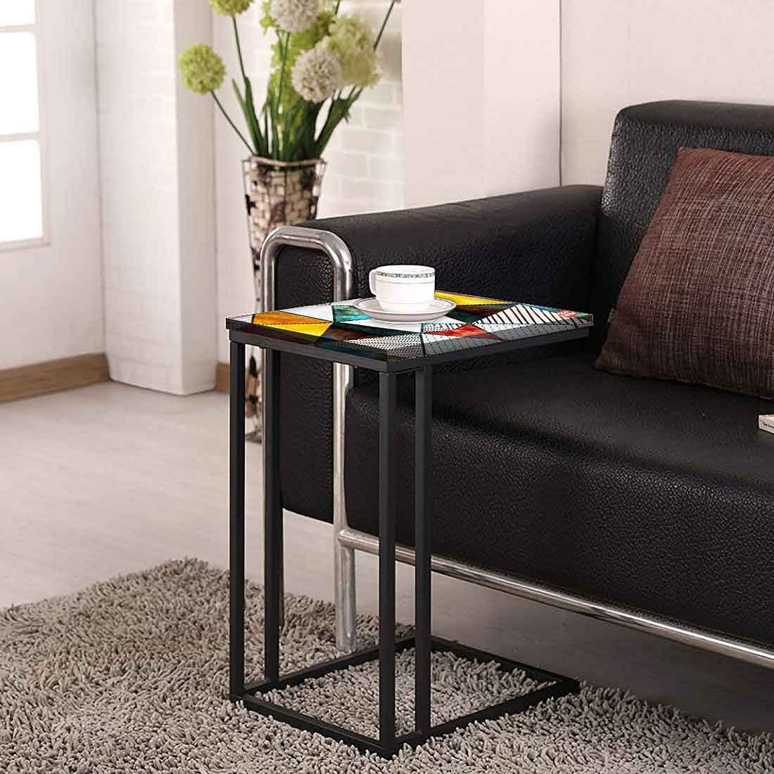 Designer C Shaped Sofa Table - Marble Pattern - Image 4