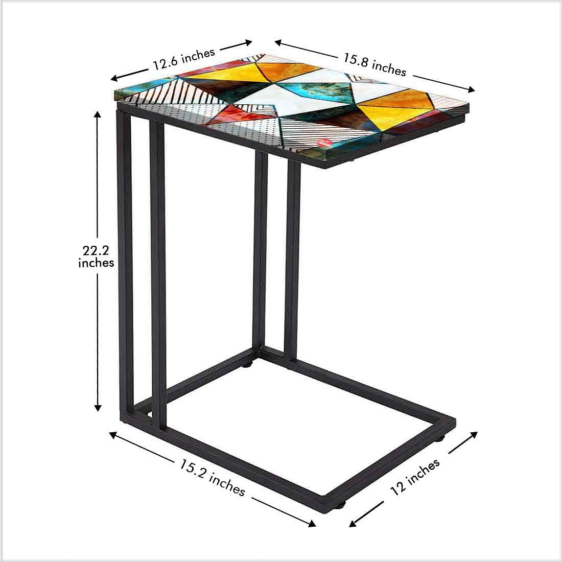 Designer C Shaped Sofa Table - Marble Pattern - Image 5