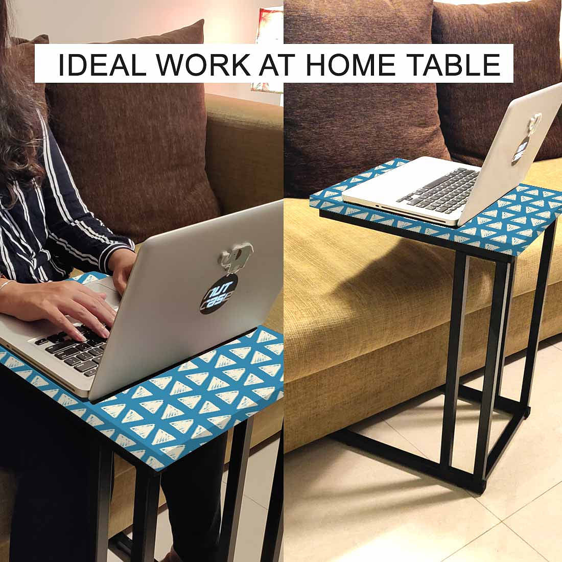 Designer Blue Metal C Table - White Triangle - Image 6