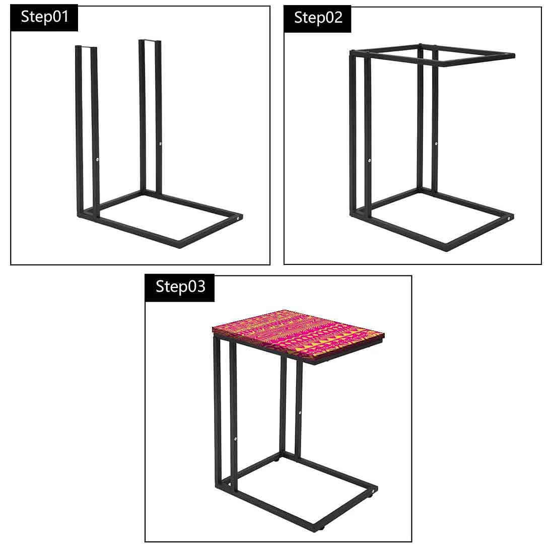 C Shaped End Table For Sofa - Pink Patterns - Image 7