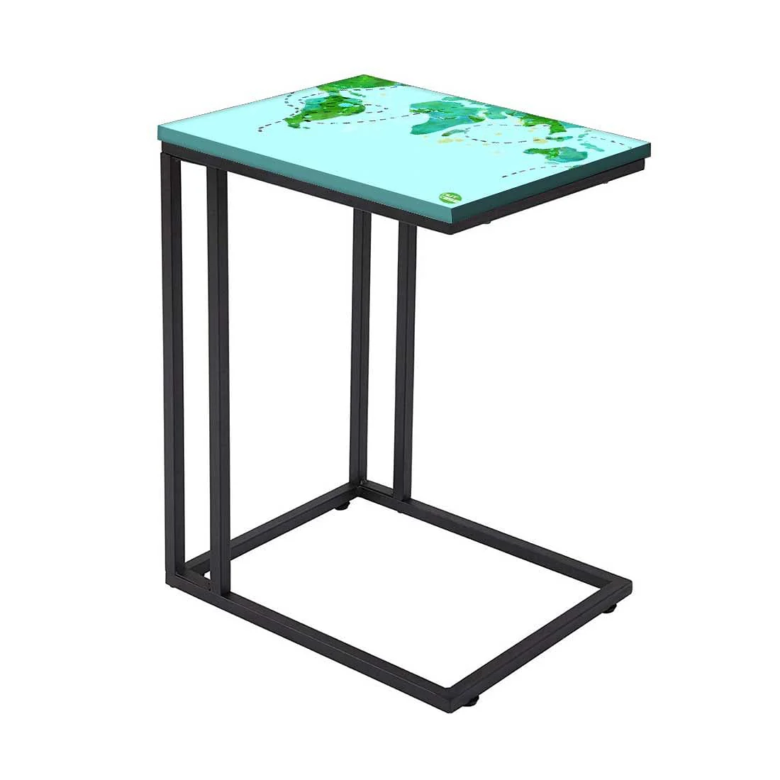 Nutcase Design C Shaped Side Table for Laptop Work on Sofa Couch-Study Breakfast Snack Serving End Tables -_Sky Blue Map Design - Image 2