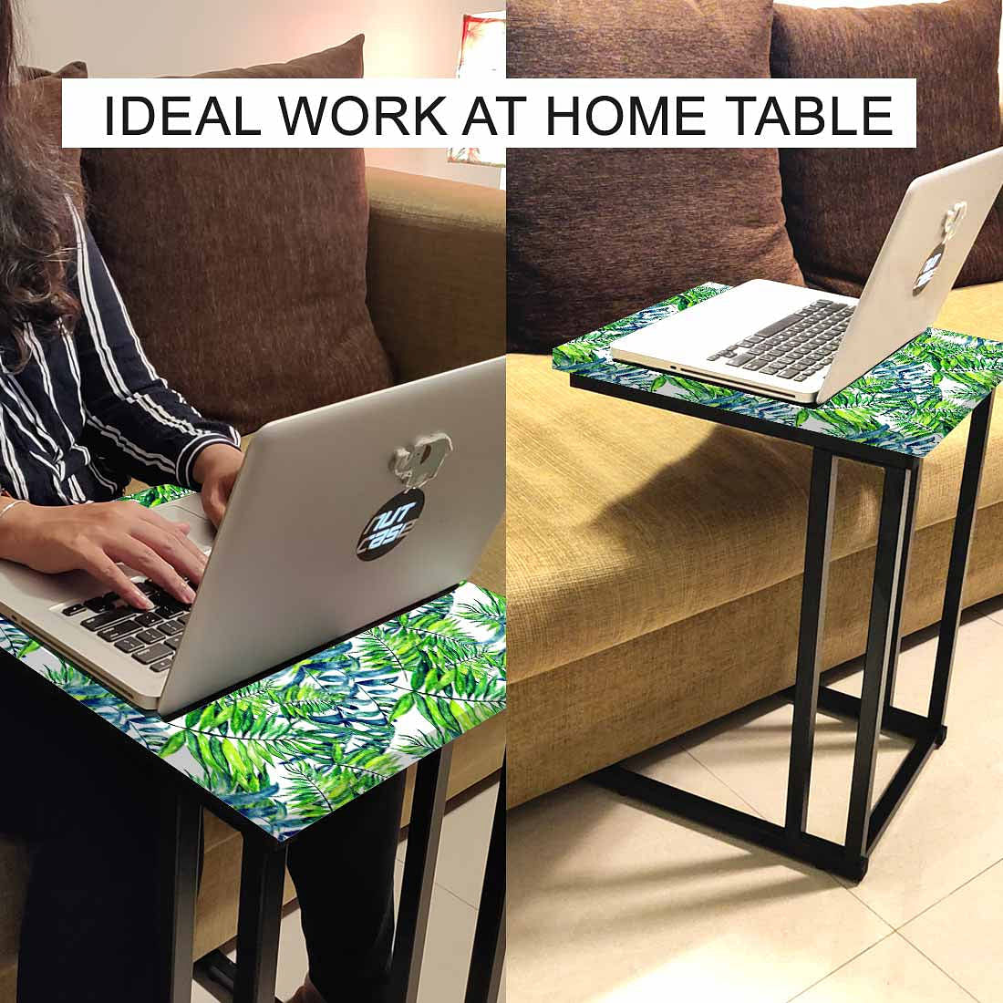 Black Metal C Table for Sofa - Green Leaf - Image 6