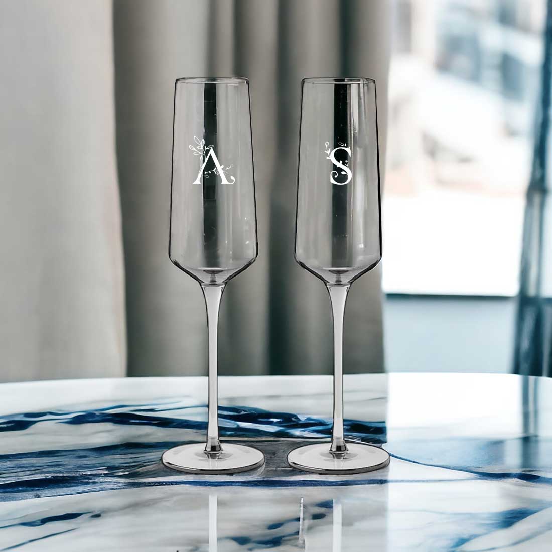 Engraved Champagne Glass with Initial - Premium Champagne Flutes - Image 2