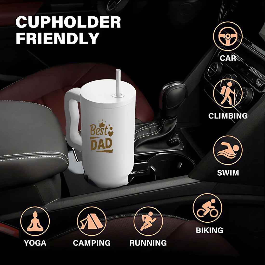 Father's Day Gift Insulated Tumbler with Lid,Straw - 1200ml Large Travel Mug for Dad - Image 3