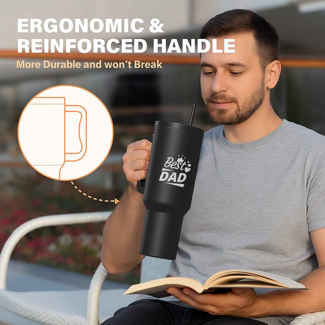 Father's Day Gift Insulated Tumbler with Lid,Straw - 1200ml Large Travel Mug for Dad - Image 4