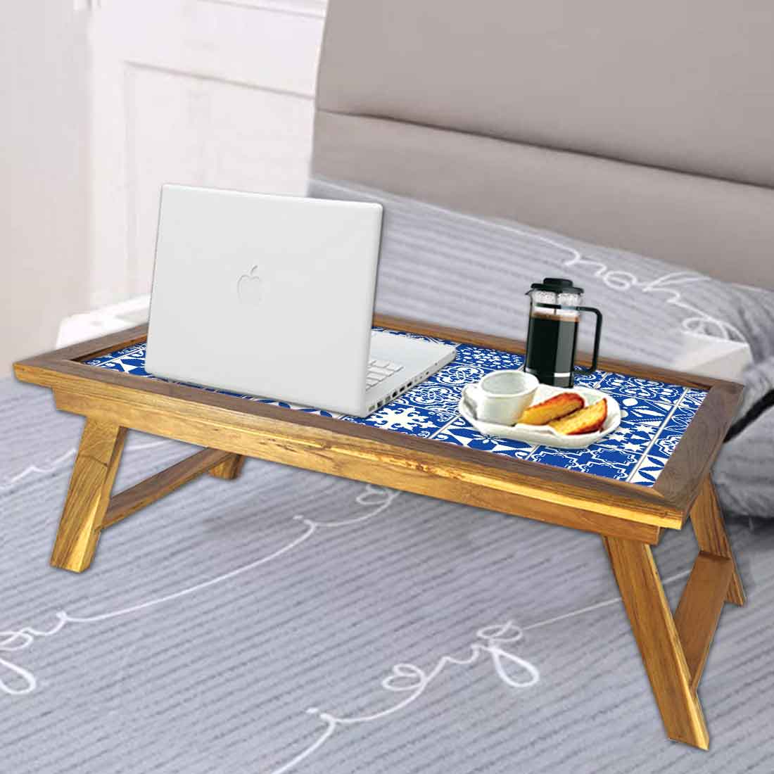 Designer Lapdesk Breakfast in Bed Desk Foldable Wooden Study Desk - Azulejo - Image 4
