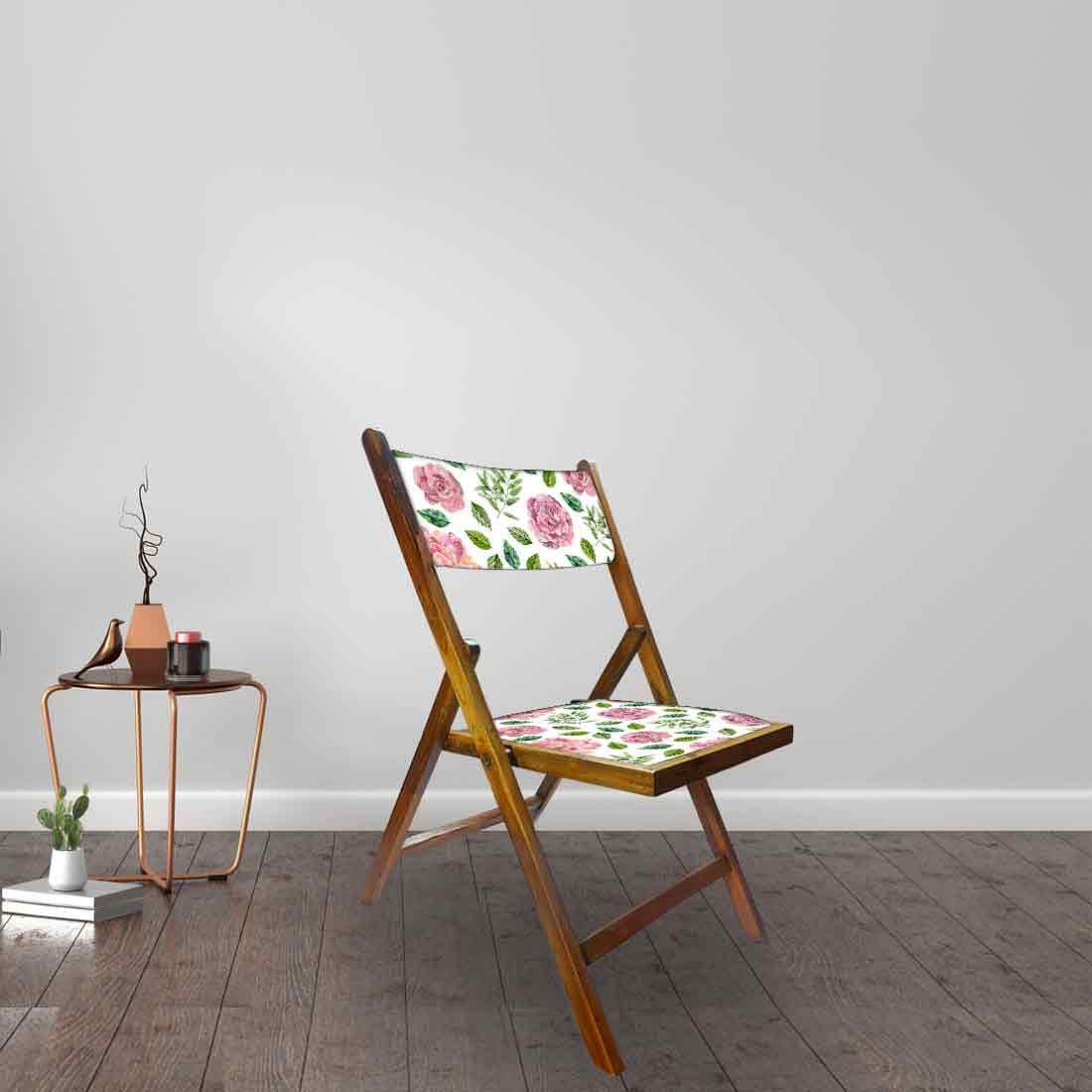 Nutcase Foldable Wooden Chairs With Cushion Seat - Pink Floral Leaves - Image 3