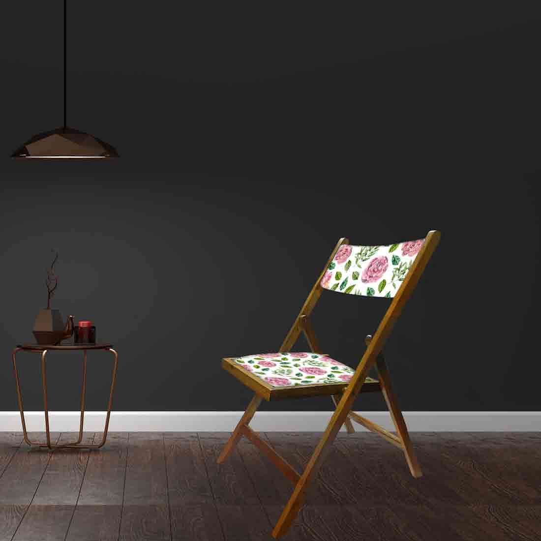 Nutcase Foldable Wooden Chairs With Cushion Seat - Pink Floral Leaves - Image 4