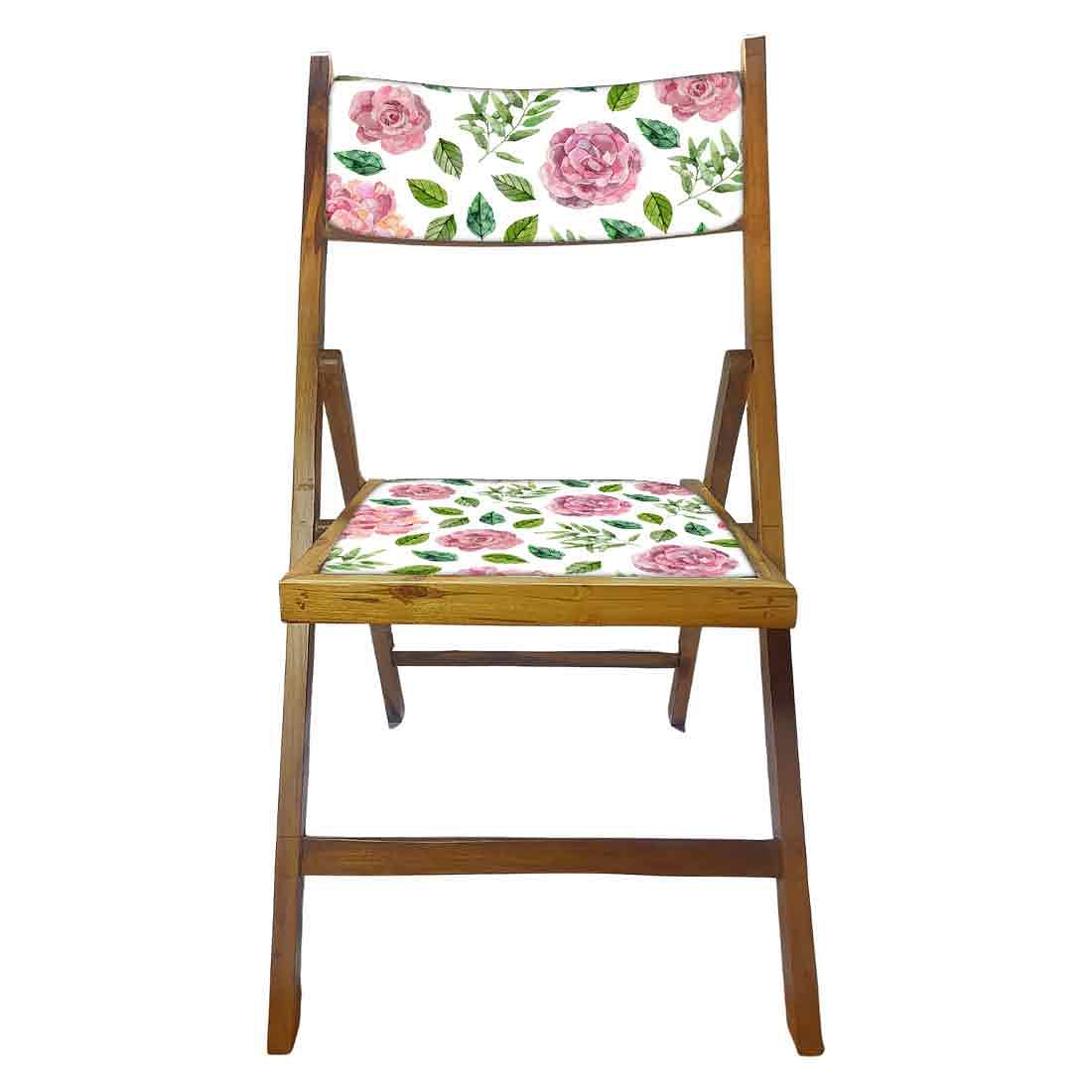Nutcase Foldable Wooden Chairs With Cushion Seat - Pink Floral Leaves - Image 5
