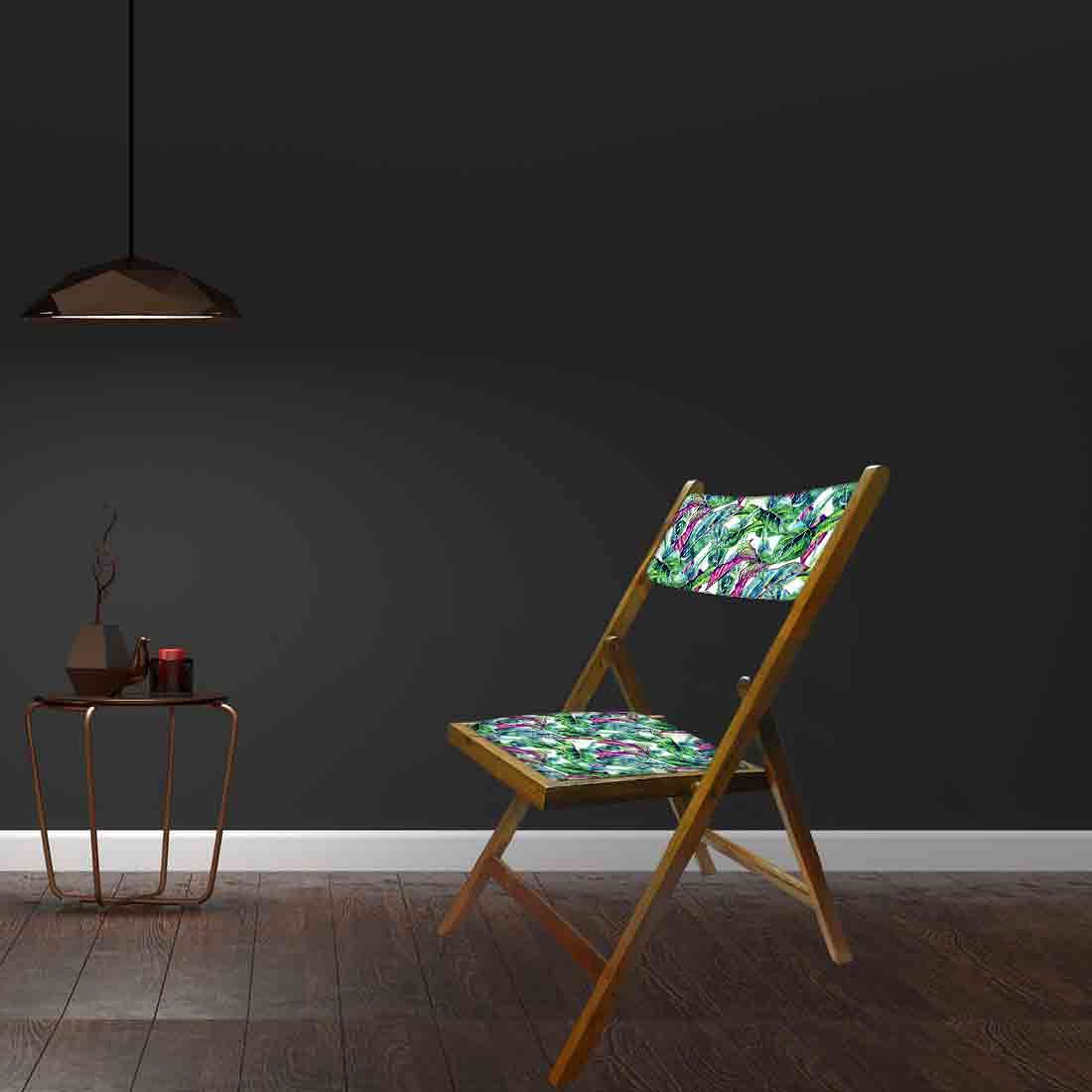 Nutcase Folding Teak Wood Chairs - Green Pink Leaves - Image 4