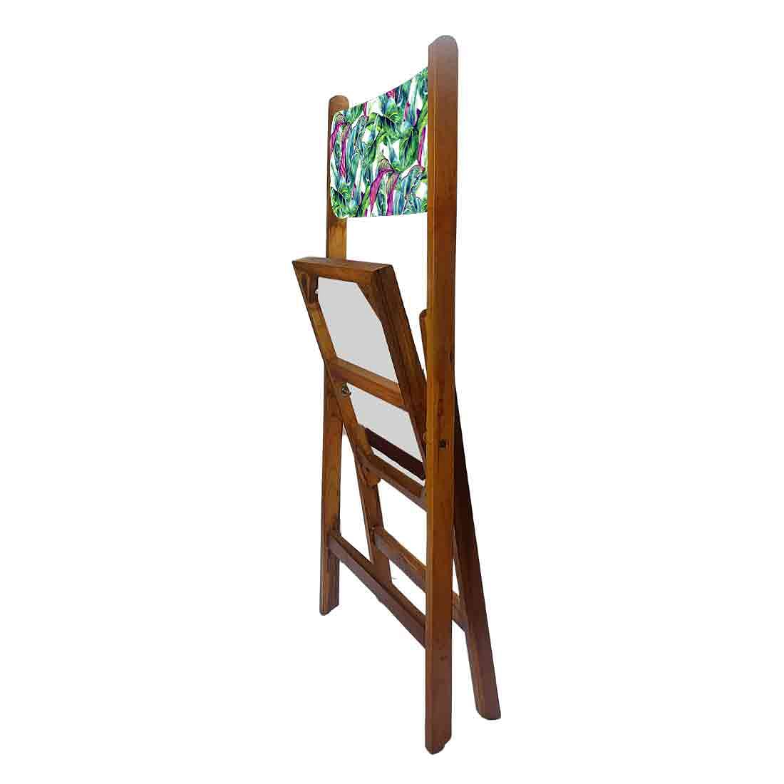 Nutcase Folding Teak Wood Chairs - Green Pink Leaves - Image 6