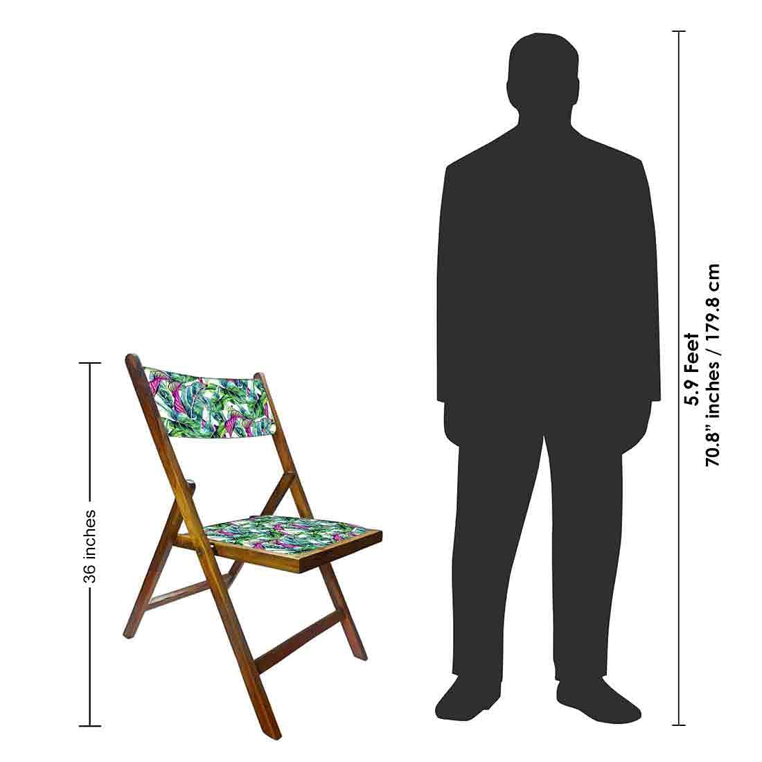 Nutcase Folding Teak Wood Chairs - Green Pink Leaves - Image 8