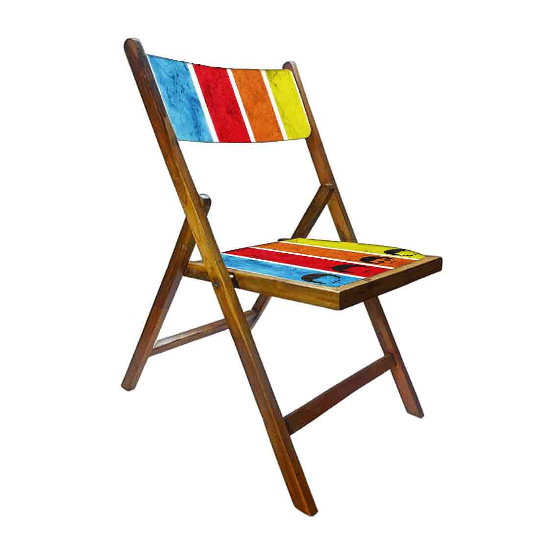 Nutcase Wooden Foldable Chair With Cushion - Colored Strips