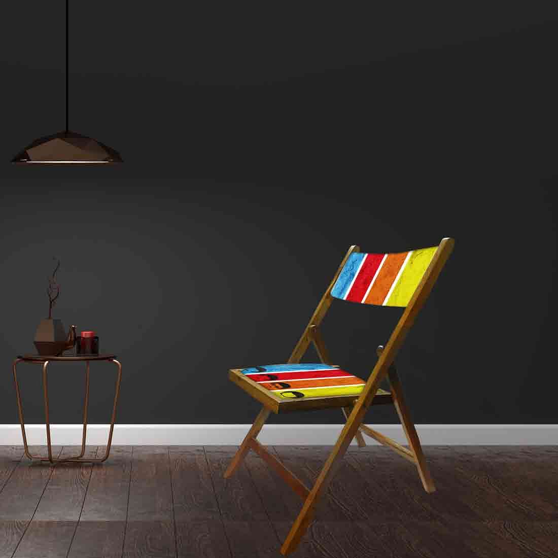 Nutcase Wooden Foldable Chair With Cushion - Colored Strips - Image 4