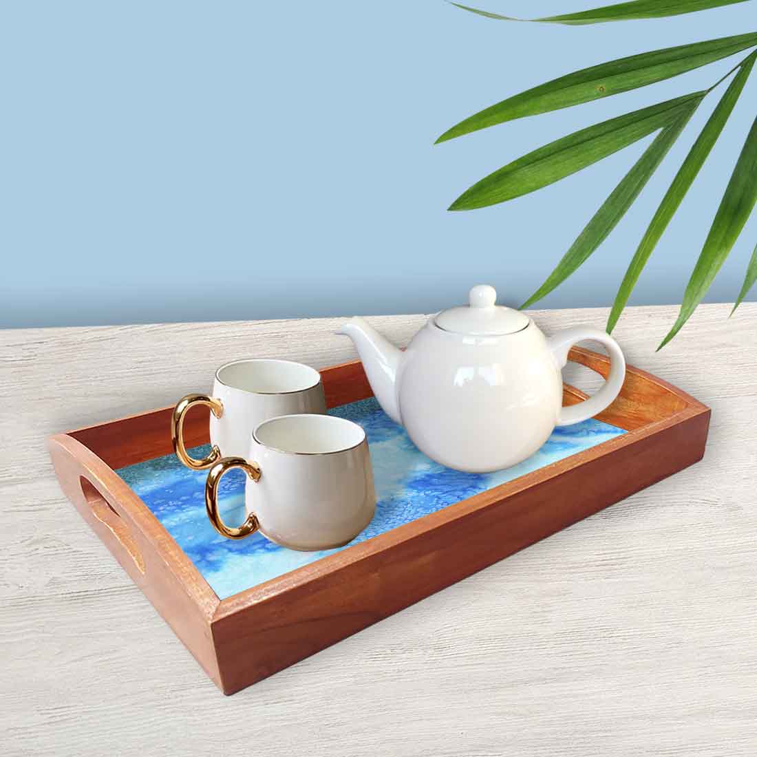Wooden Rectangular Tray with Handles Set of 3 for Tea Coffee Serving - Image 2