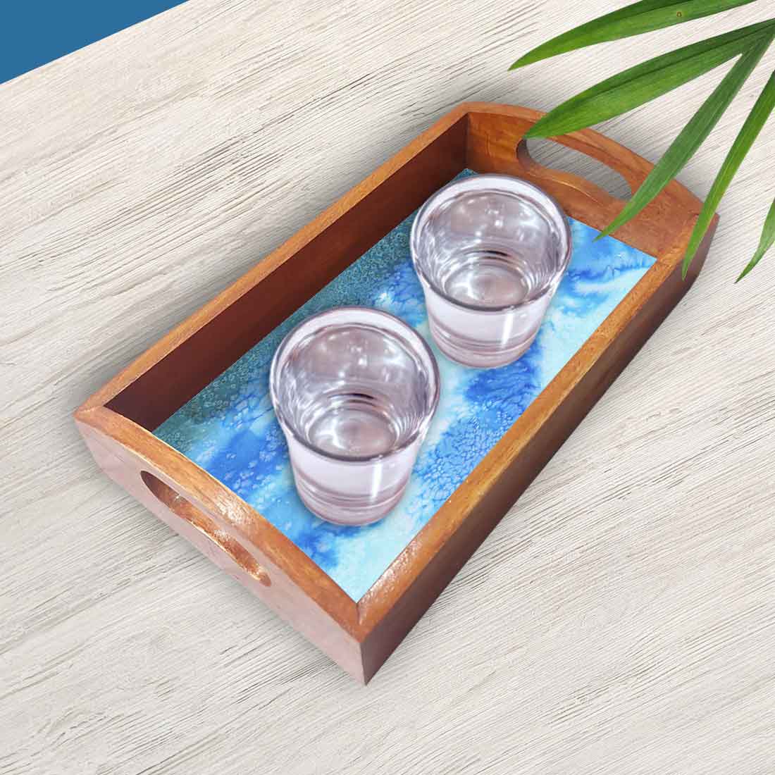 Wooden Rectangular Tray with Handles Set of 3 for Tea Coffee Serving - Image 3