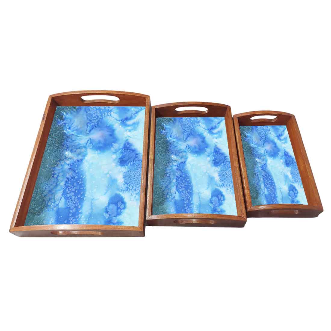Wooden Rectangular Tray with Handles Set of 3 for Tea Coffee Serving - Image 4