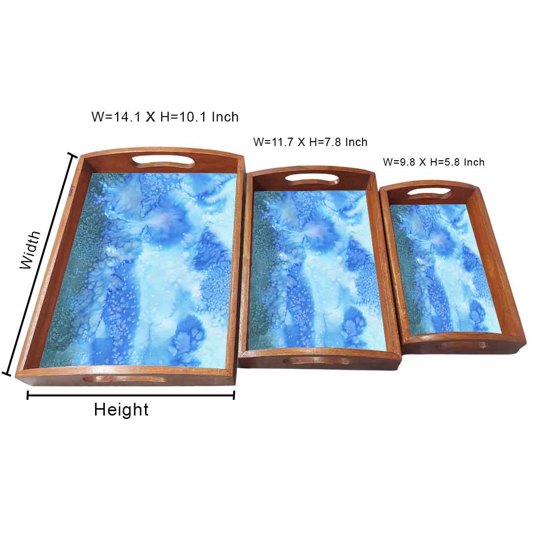Wooden Rectangular Tray with Handles Set of 3 for Tea Coffee Serving - Image 5