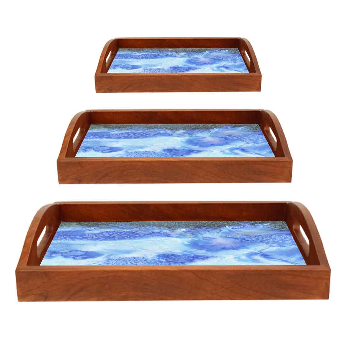 Wooden Rectangular Tray with Handles Set of 3 for Tea Coffee Serving - Image 6