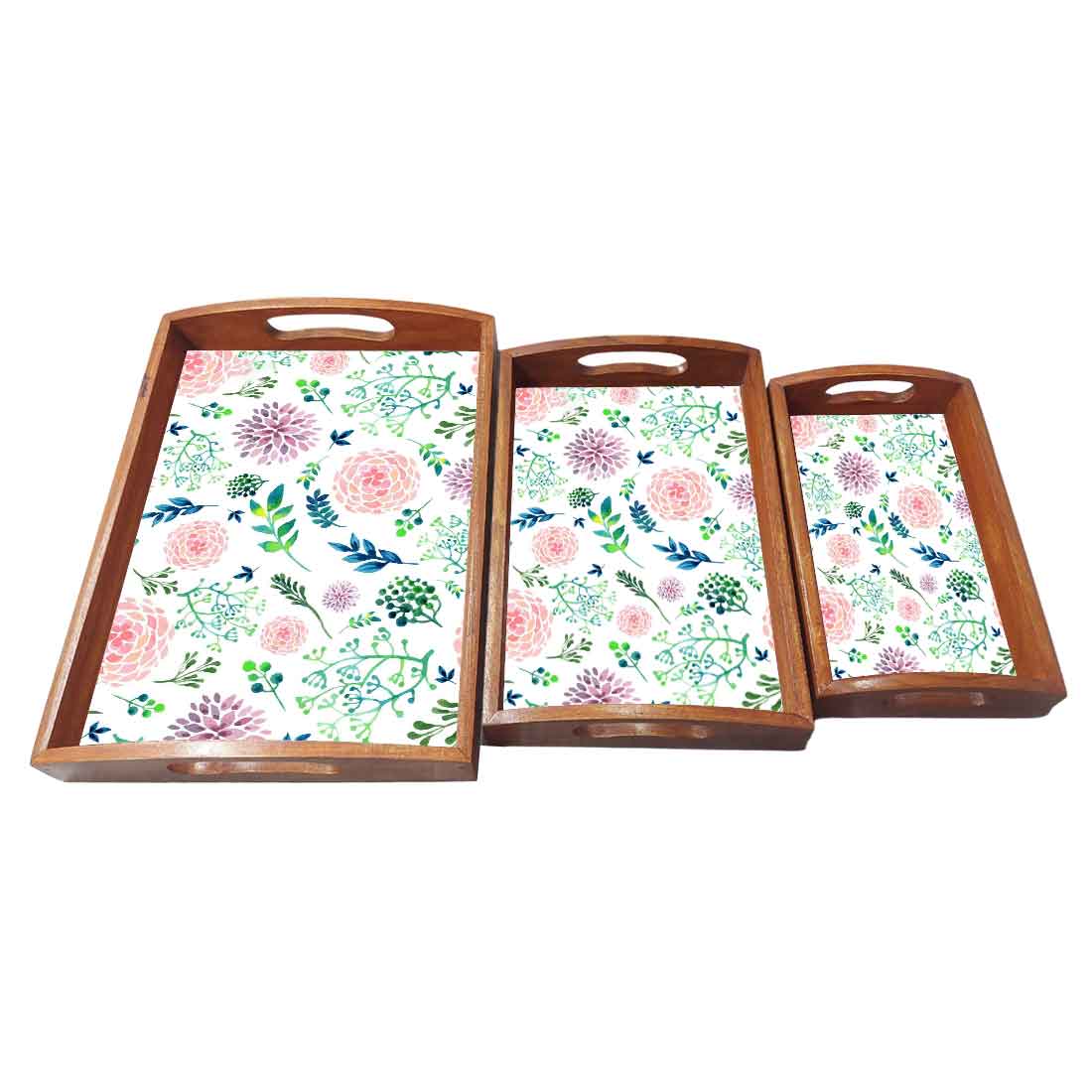 Wooden Kitchen Trays with Handles Set of 3 for Tea Coffee Serving - Image 4