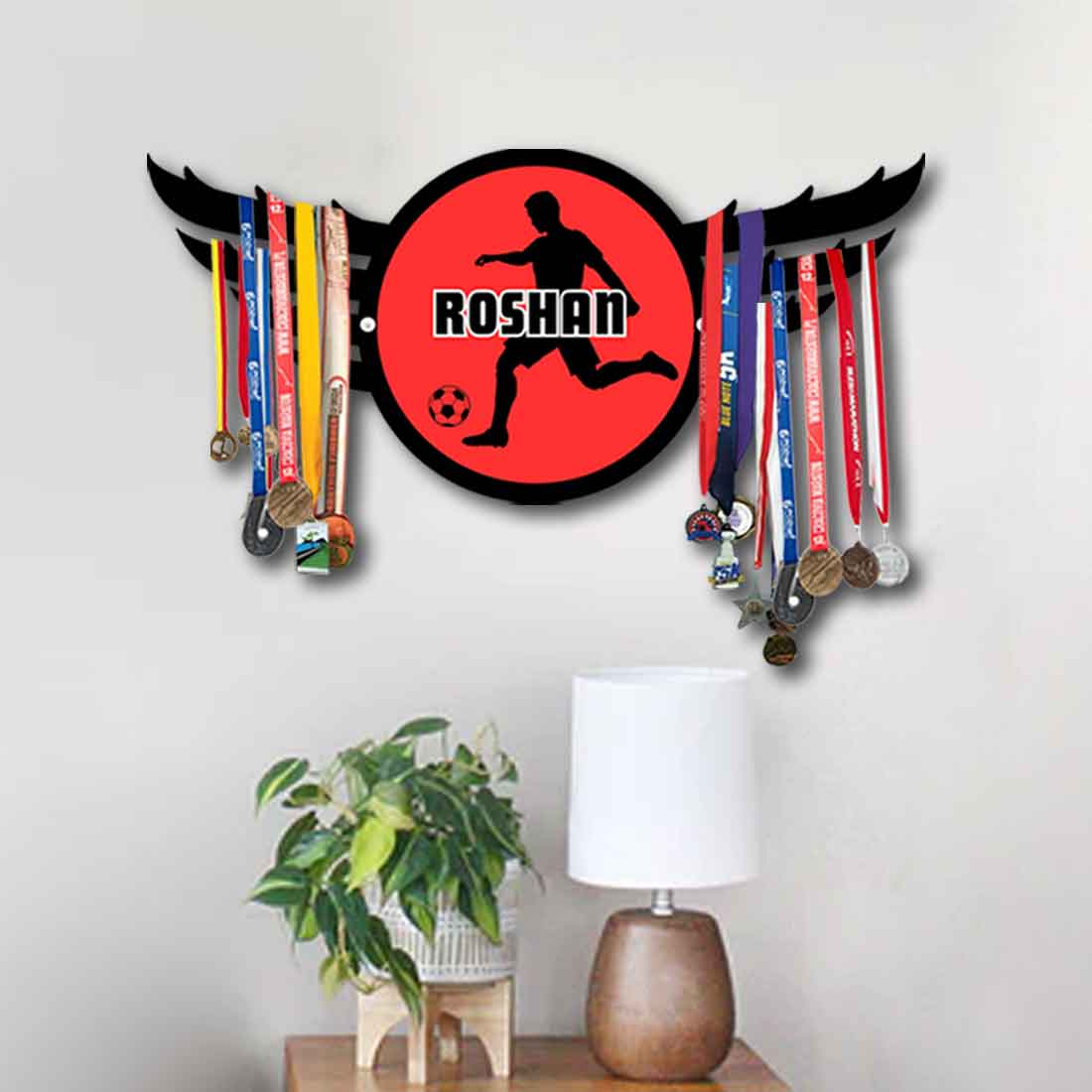 Football Medal Holder for Wall Custom Metal Medal Organizer - Soccer - Image 2
