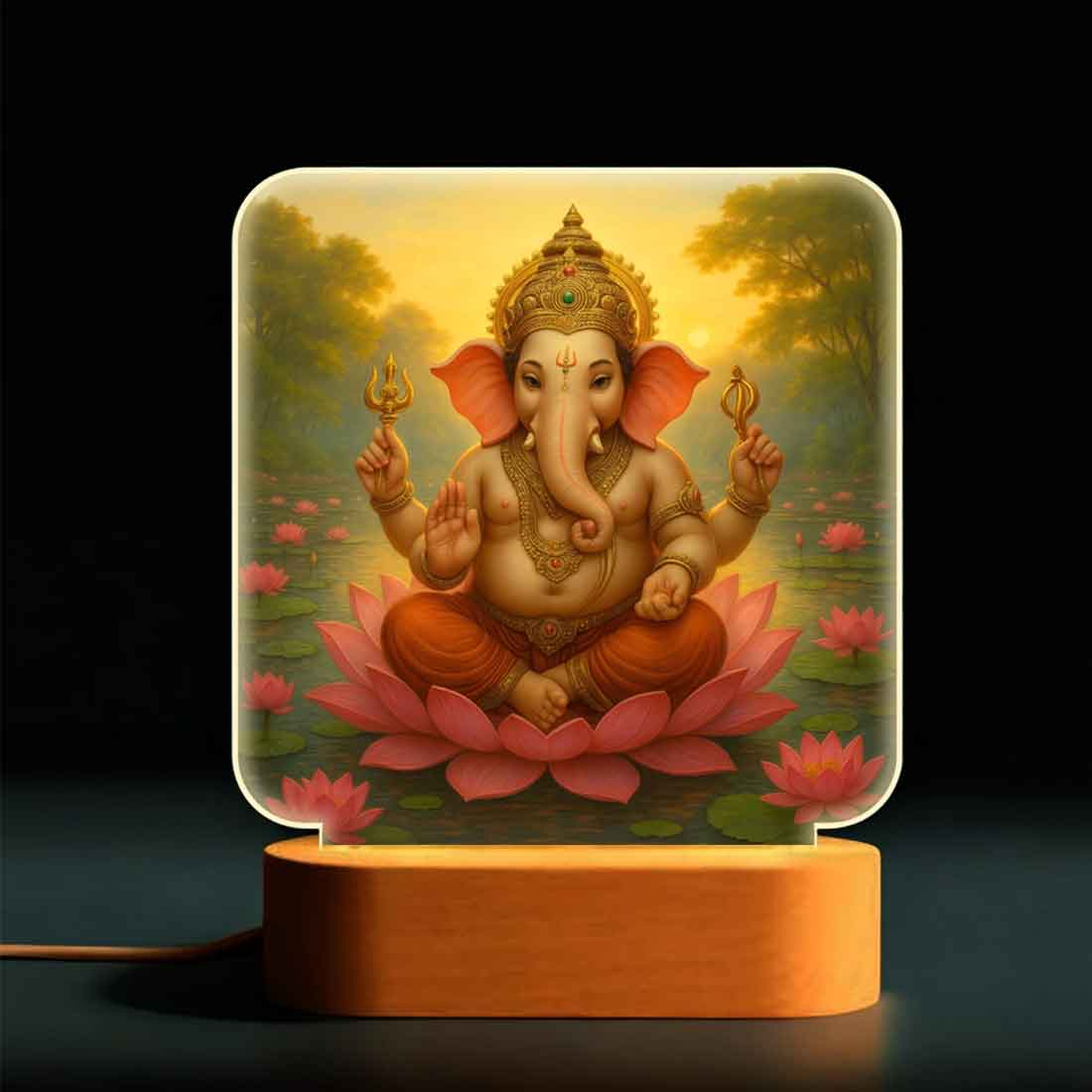 Ganesh Night Lamp with Wooden Base – Perfect for Home Mandir, Diwali & Housewarming Gifts - Image 2