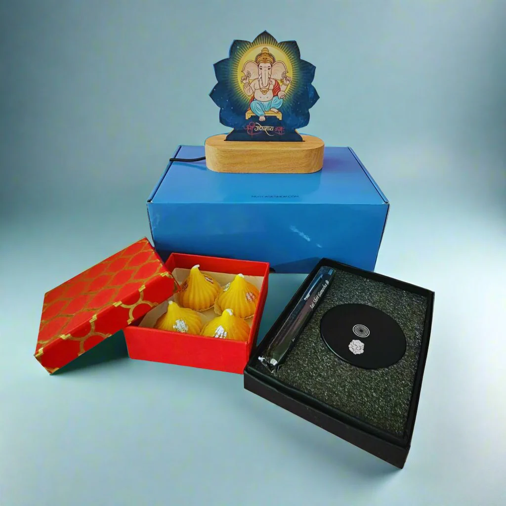Ganesha Light Led Lamp Idol For Home With Modak Candles & Lamp; Pen - Ganesh Chaturti Gifts - Image 4