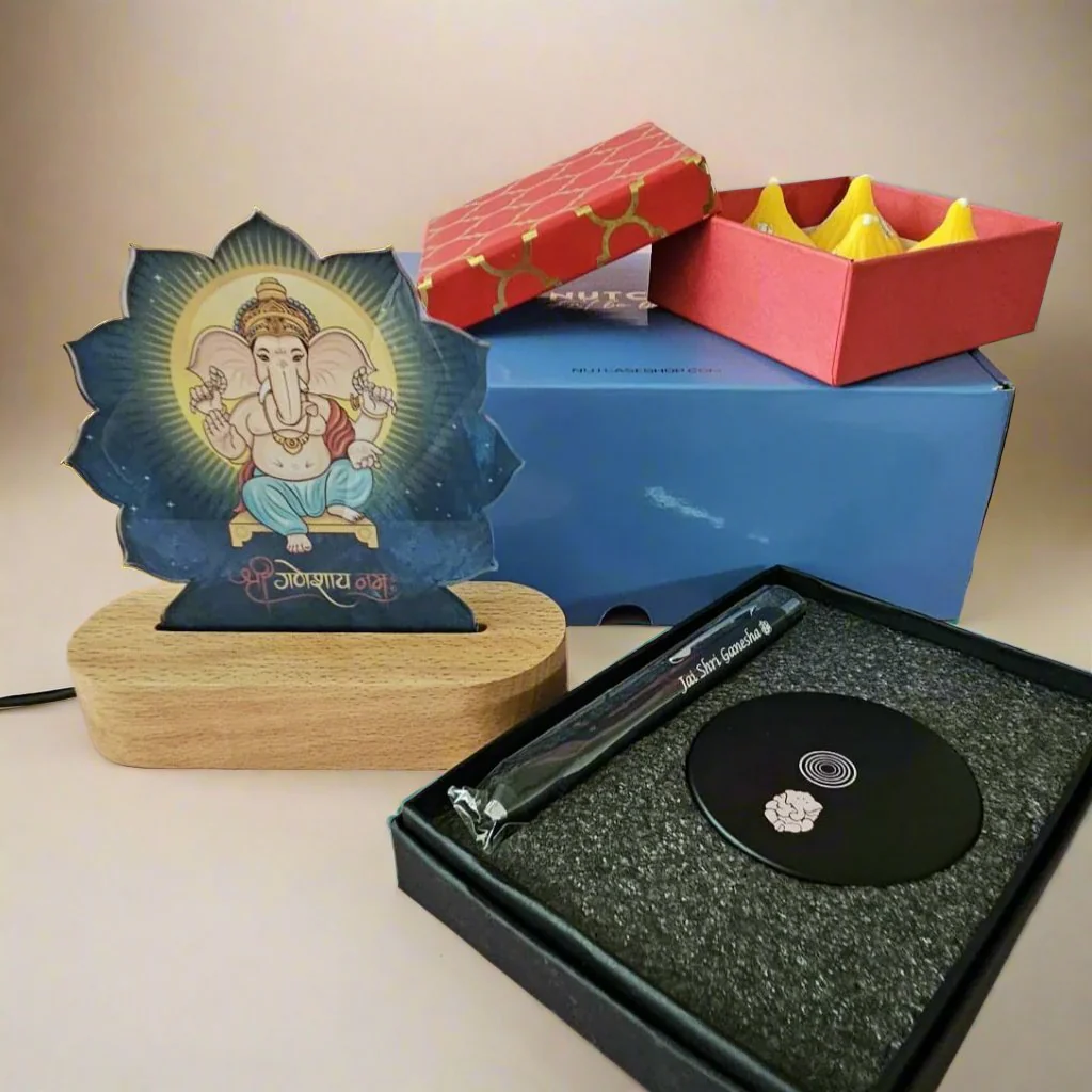 Ganesha Light Led Lamp Idol For Home With Modak Candles & Lamp; Pen - Ganesh Chaturti Gifts - Image 6