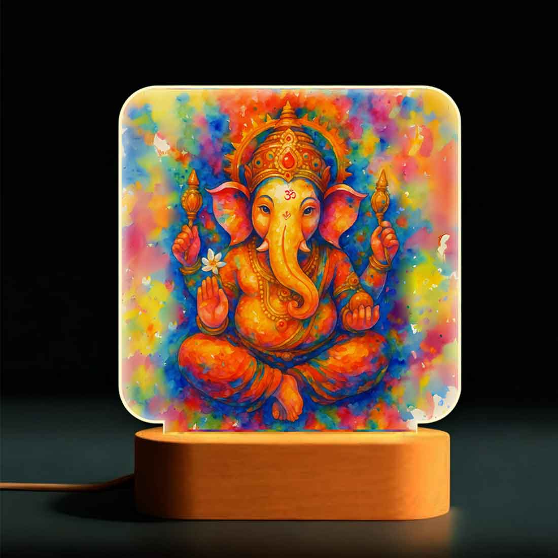 Ganpati Decoration LED Light Lamp - Premium Wooden Base with Soft Warm Illumination - Image 2