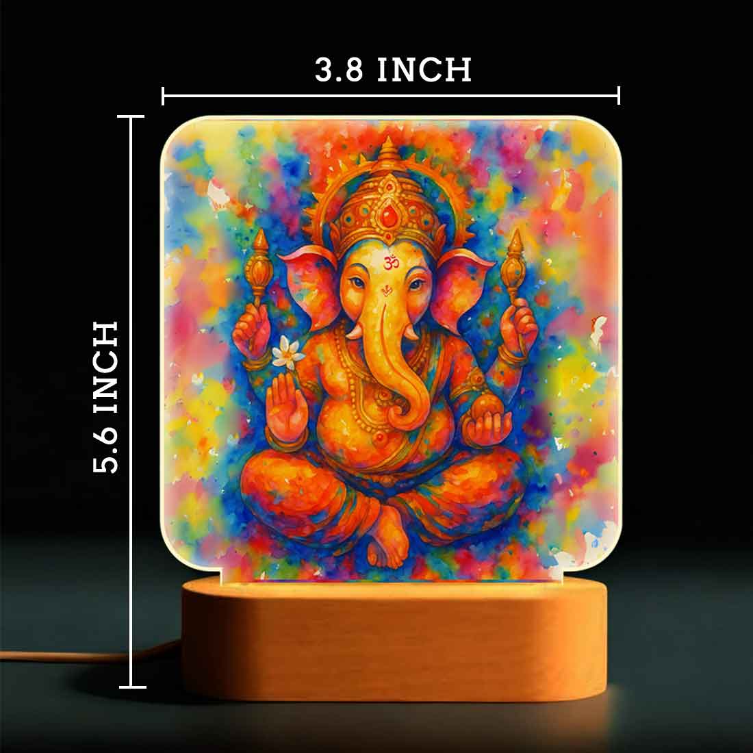 Ganpati Decoration LED Light Lamp - Premium Wooden Base with Soft Warm Illumination - Image 3