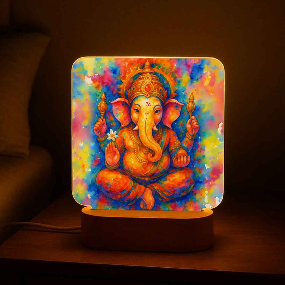 Ganpati Decoration LED Light Lamp - Premium Wooden Base with Soft Warm Illumination - Image 4