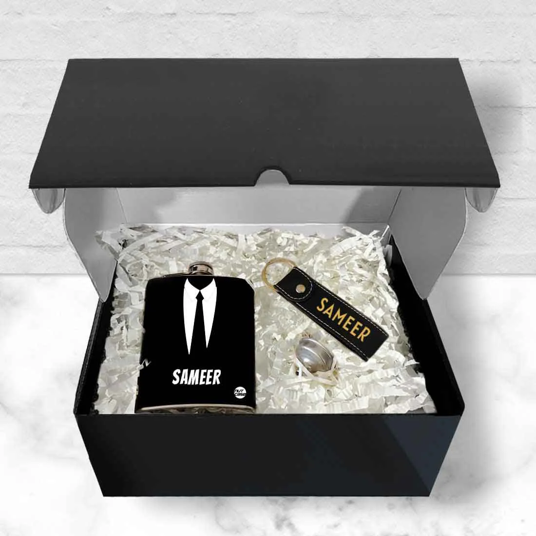 Personalized Gifts for Him Ideas Gift Box Hip Flask Keychains Set - Image 2