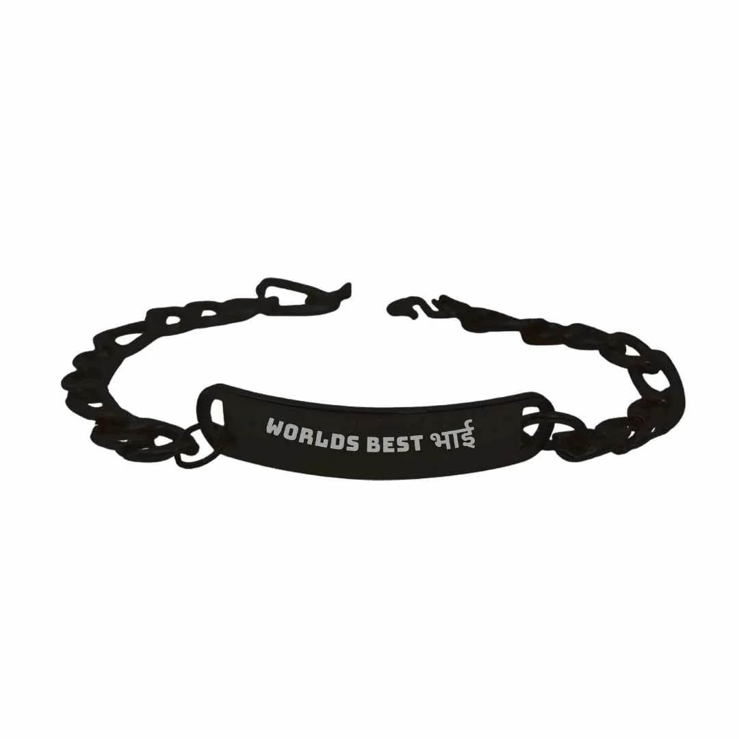 Gift for Raksha Bandhan Fashion Bracelet With Engraving Unique Rakhi Gifts For Brother -Black Rhodium/Gold Plated -Worlds best भाई - Image 3